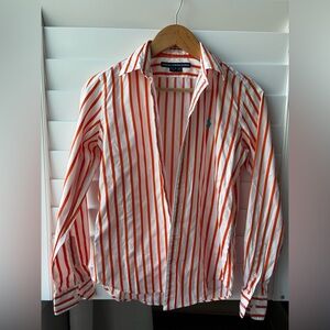 Ralph Lauren Sport Orange Stripes Embroidered Logo Cotton Shirt Size 6 preppy